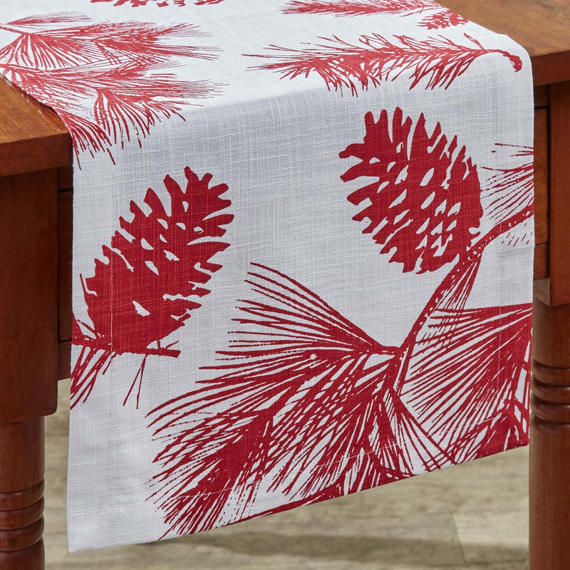 Red Pinecone Table Runner - 36 Inch