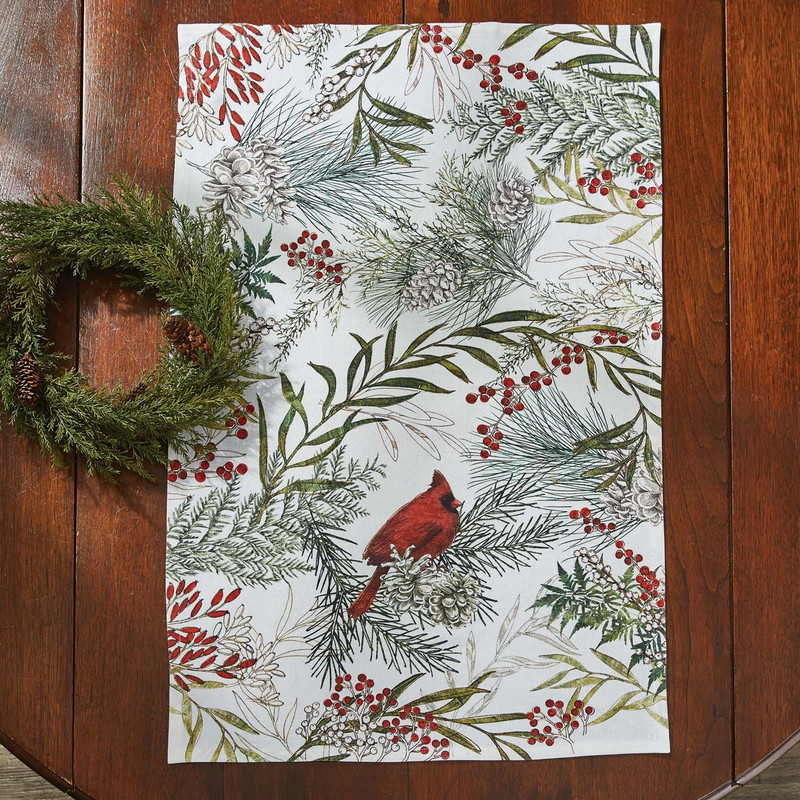 Red Bird Greenery Dishtowel - Set of 4