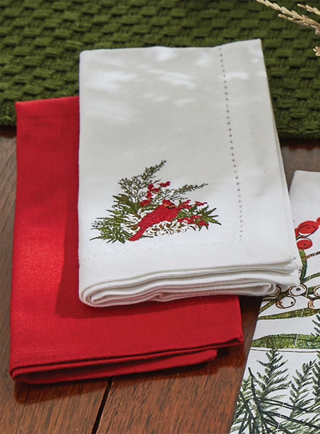 Red Bird Embroidered Napkin - Set of 4