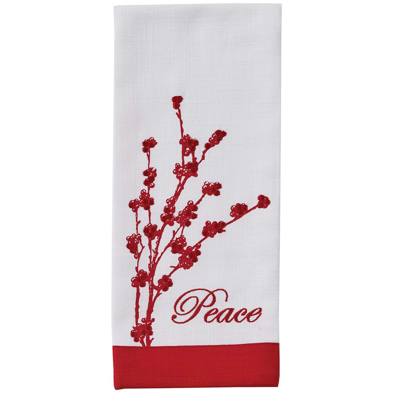 Red Winter Branch Dishtowel - Peace - Set of 2