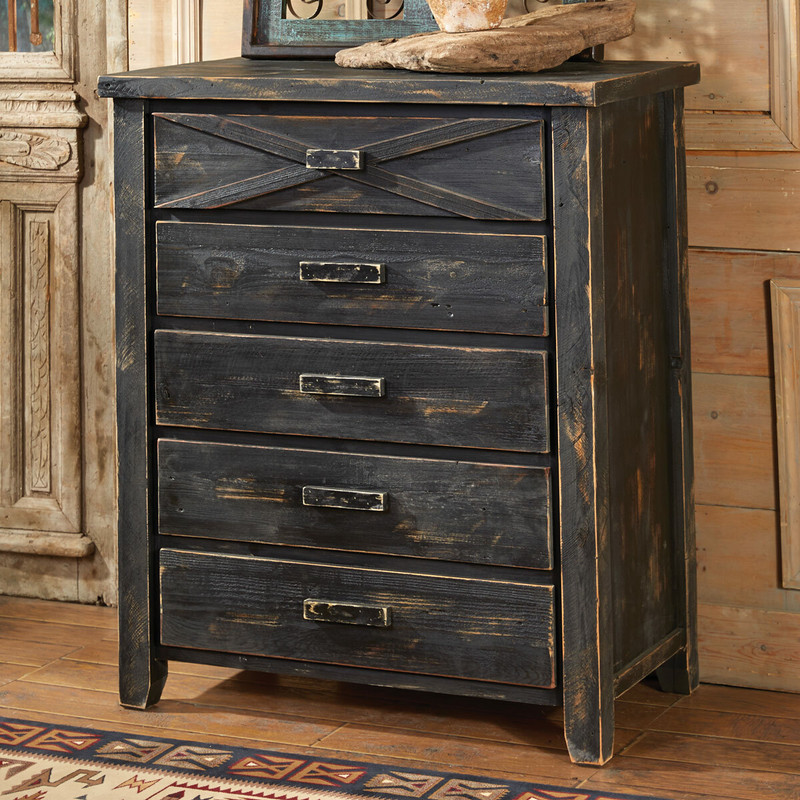 Barnwood Double X 5 Drawer Chest