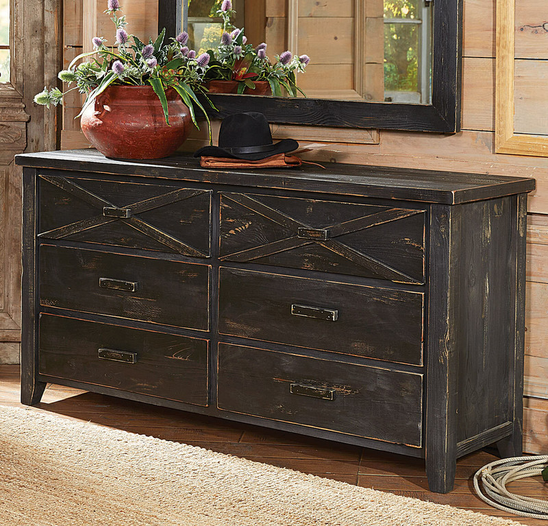 Barnwood Double X 6 Drawer Dresser