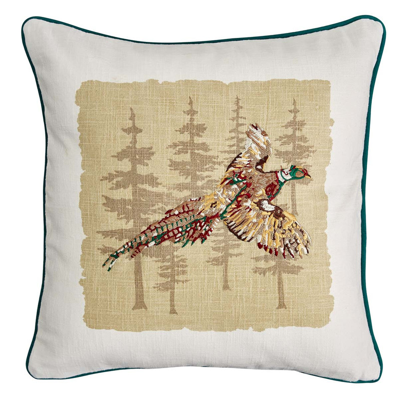Pheasant in Flight Pillow with Feather Insert