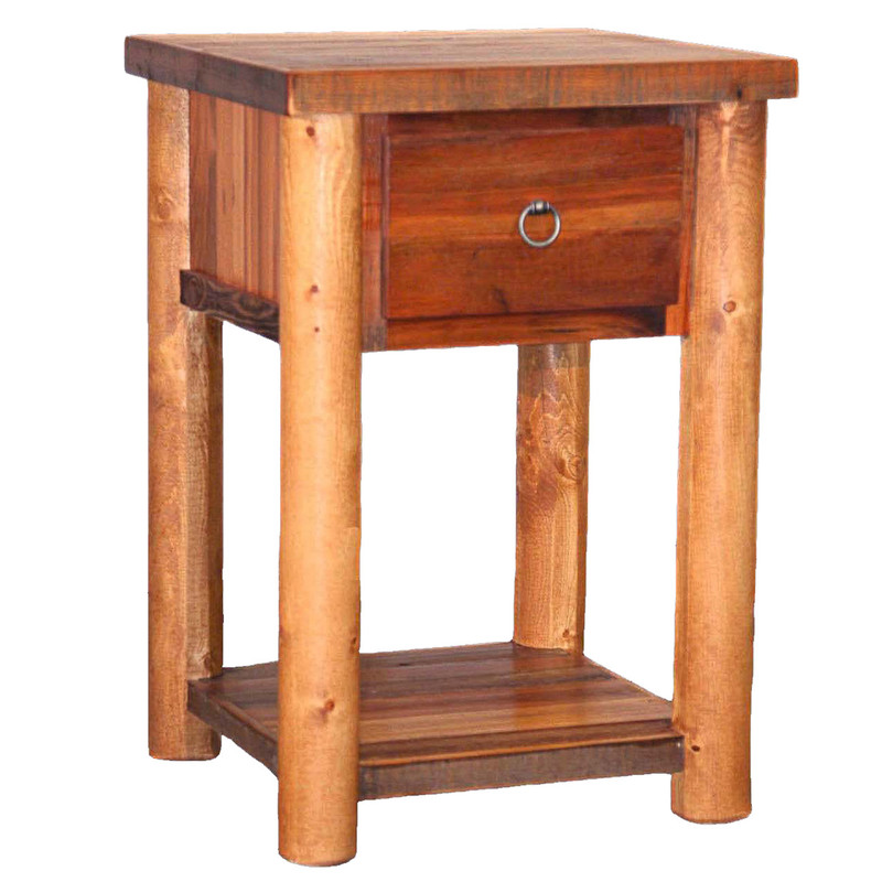 Barnwood Round Leg 1 Drawer Nightstand with Shelf