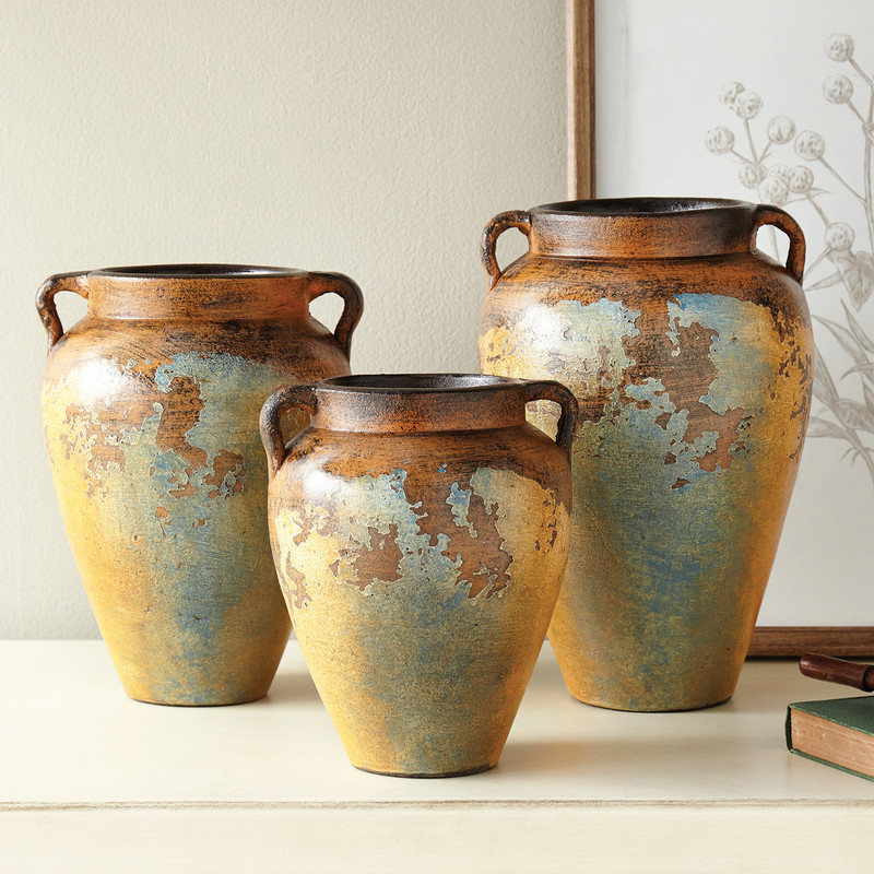 Aged Turquoise Jug Vases - Set of 3