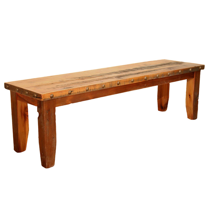 Barnwood Straight Leg Bench with Nailheads - 96 Inch