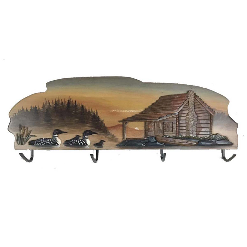 Loon Sunset Wooden Coat Rack