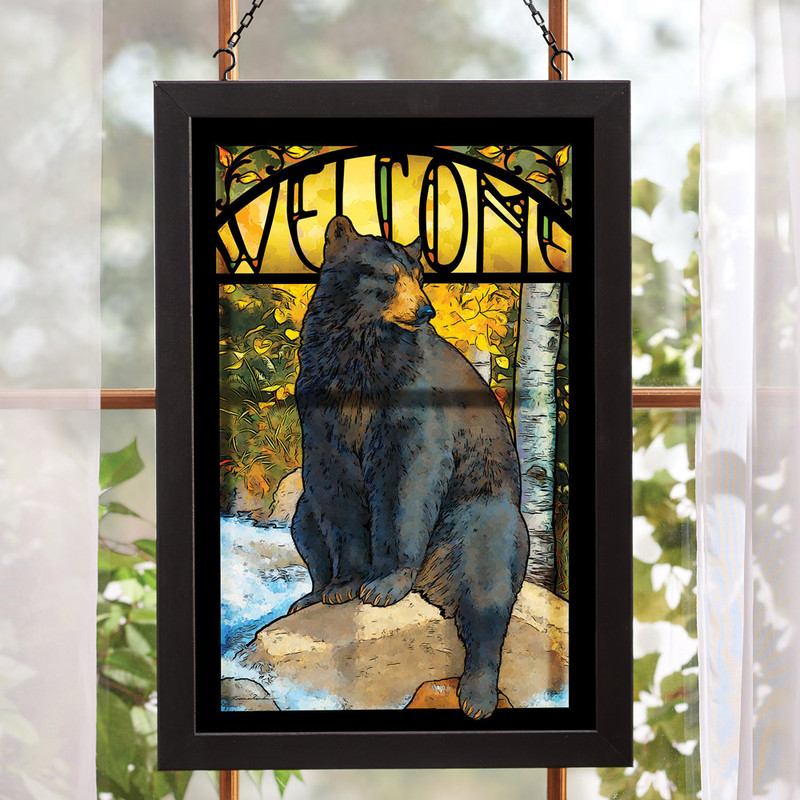 Black Bear Stained Glass Wall Art