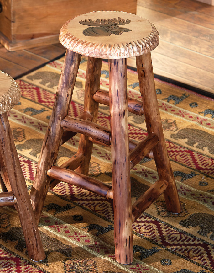 Carved Wood Moose Barstool - Large