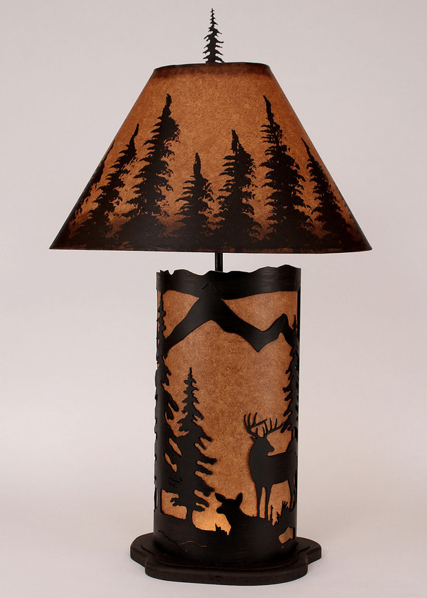 Deer Scene Table Lamp with Nightlight - Large