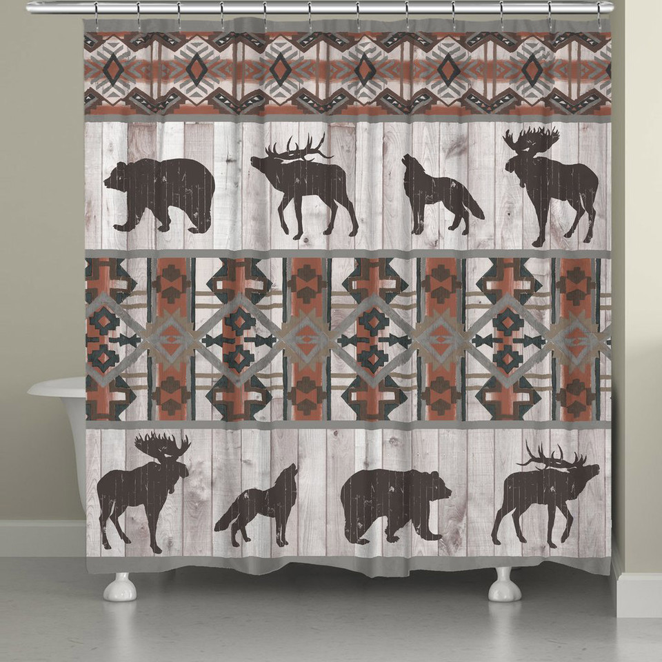 Rustic Shower Curtains Pinecones and Wildlife Shower Curtain Black