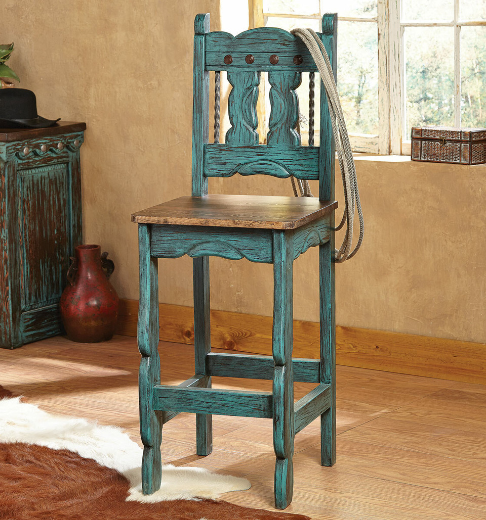 Turquoise Santa Fe Barstool - Set of 3|Black Forest Décor