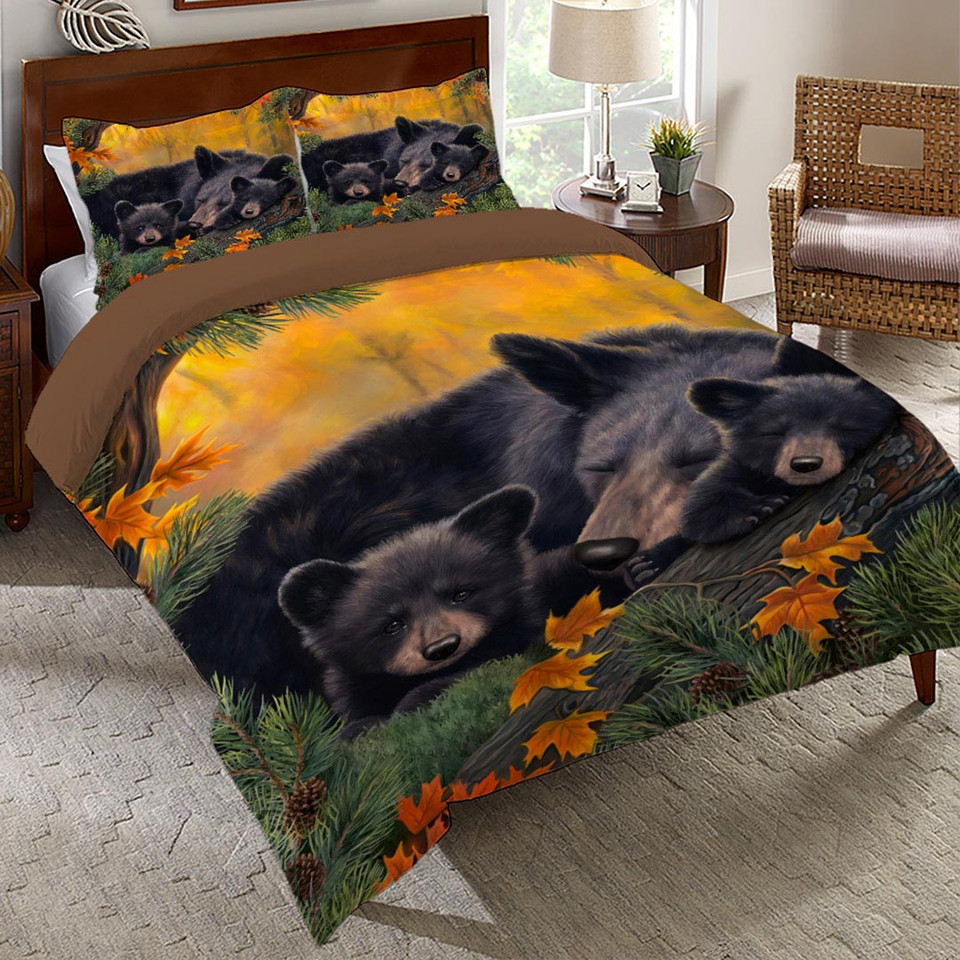 Sleepytime Bears Comforter Set Queen Black Forest Decor