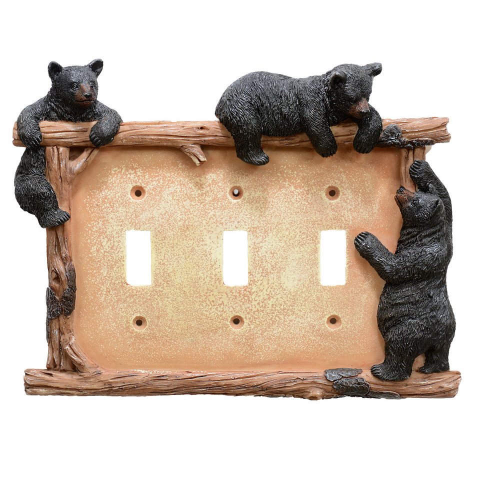 Rustic Switch Plates Black Bear & Twig Triple Switch Plate Black