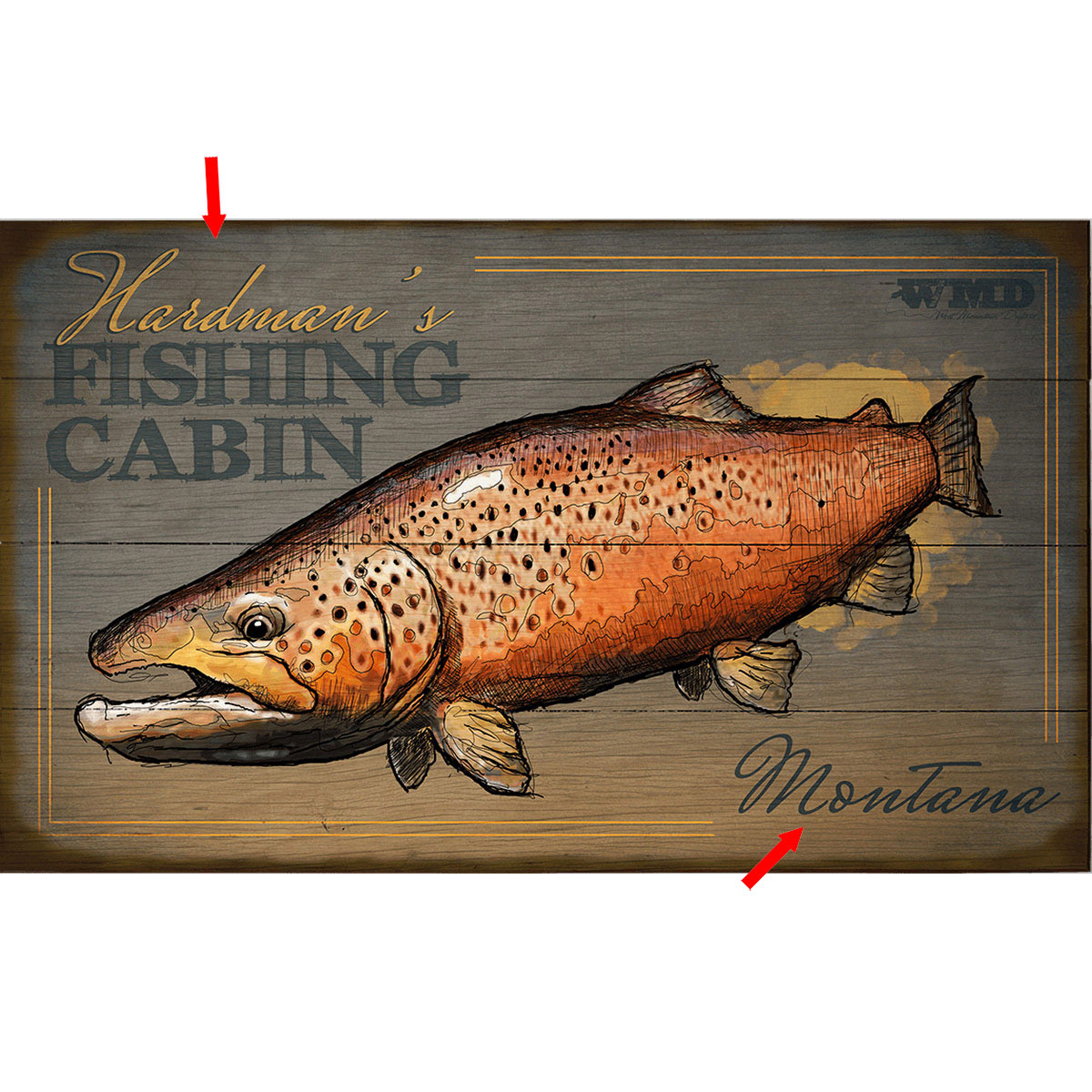 Lakeside Cabin Fish Personalized Sign - Black Forest Decor