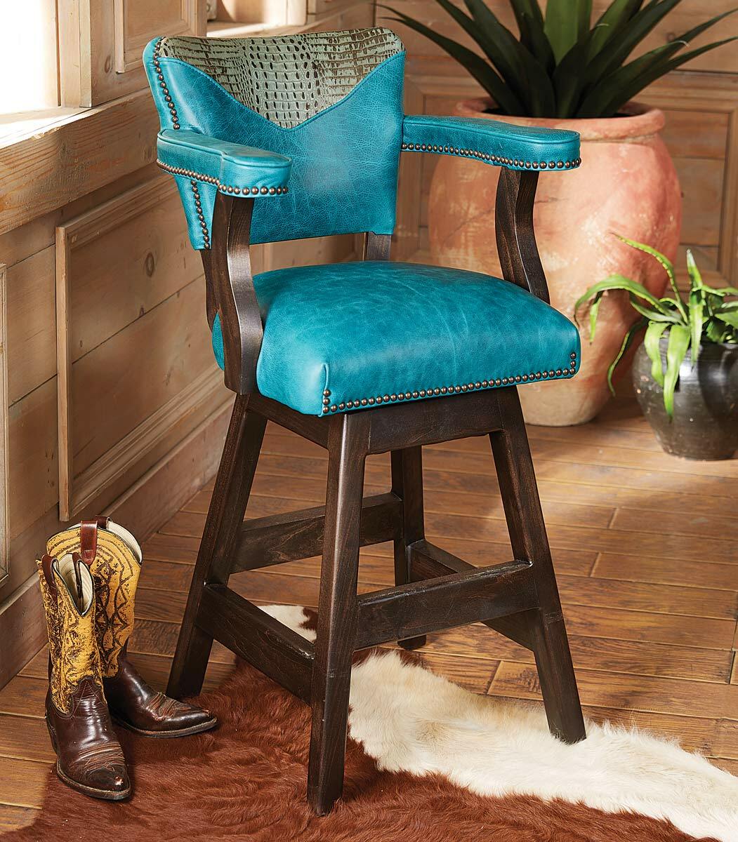 Laramie Plains Barstool with Turquoise Leather