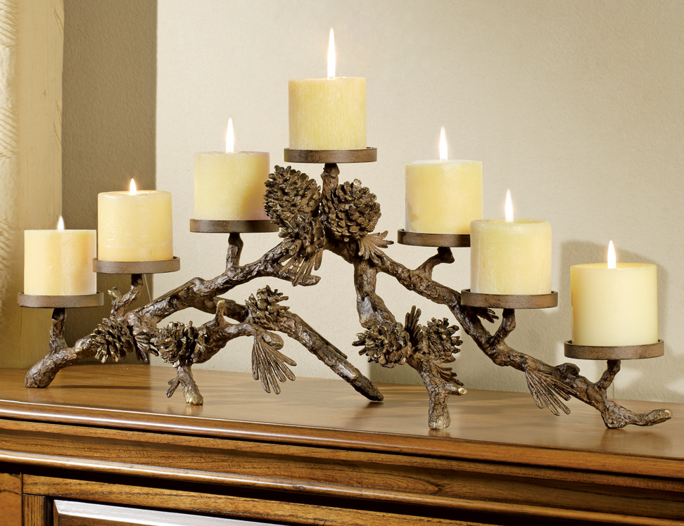  Factory Direct Craft Pair of Metallic Gold Painted Metal Pinecone  Candle Holders for Holiday and Home Decor