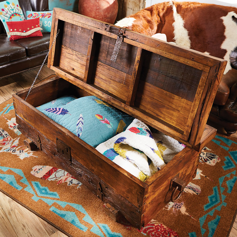 Rustic Reclaimed Wood Coffee Table Storage Trunk