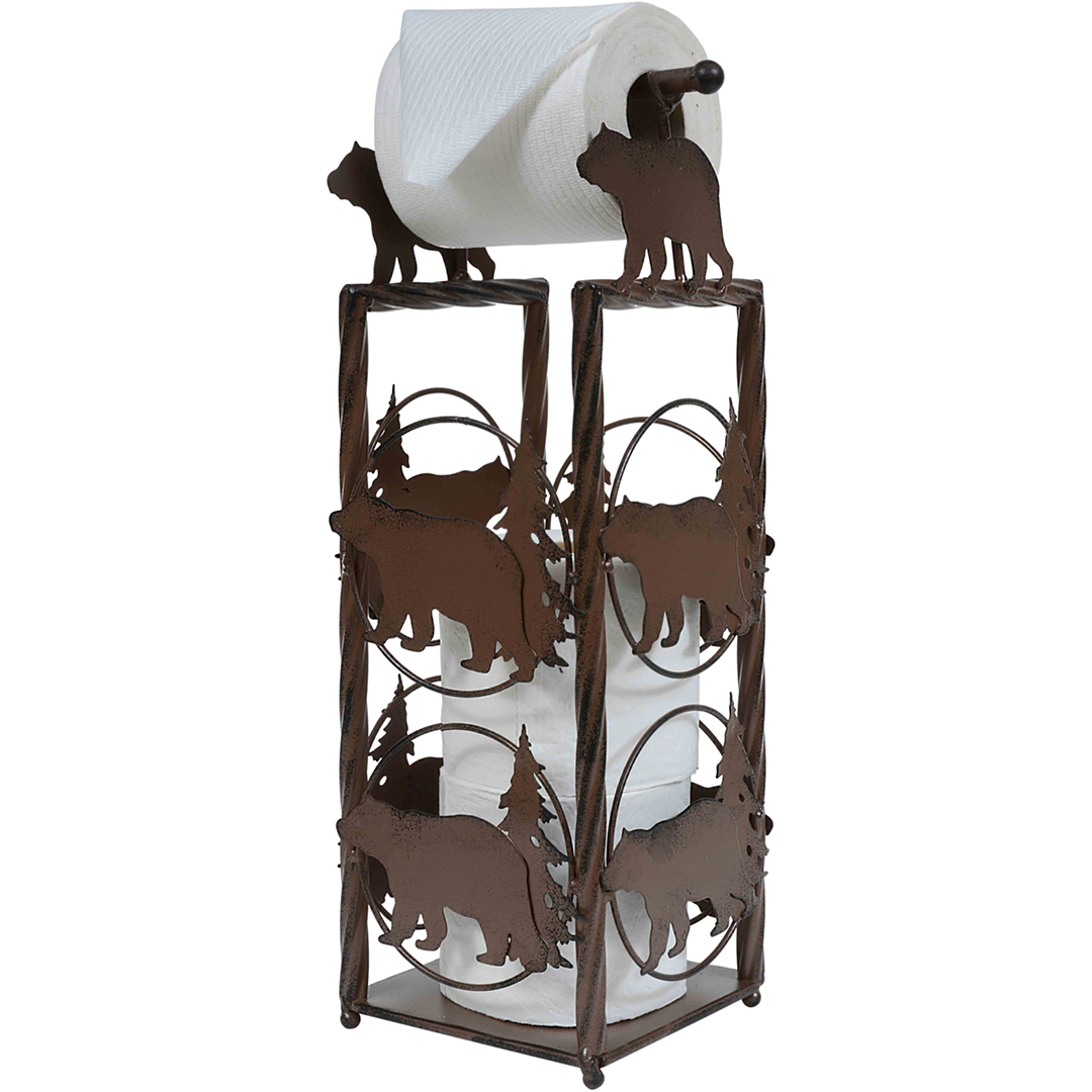 Bear Storage Toilet Paper Holder, Black Forest Decor 15525