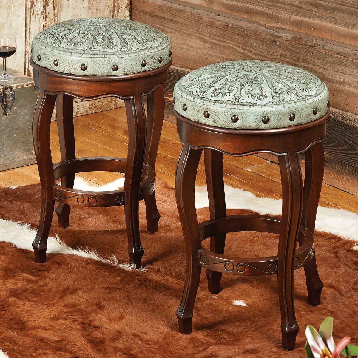 Spanish Heritage Turquoise Round Counter Stools Set of 3