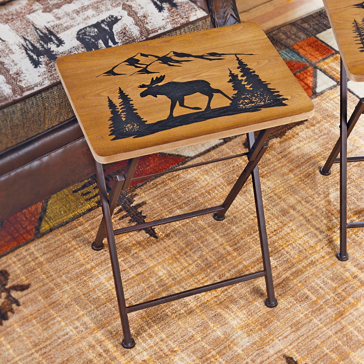 Wood Moose Folding Side Tray Table OUT OF STOCK Black Forest Decor