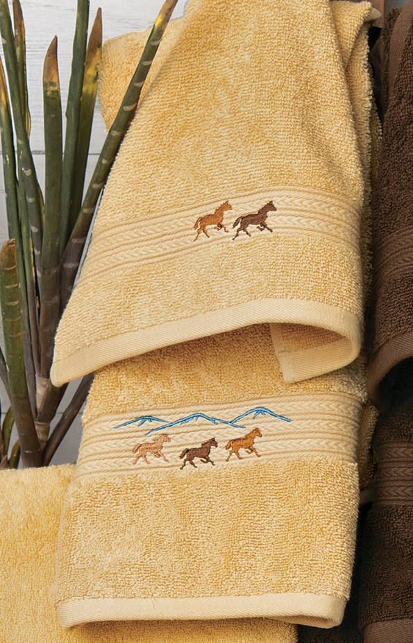 Running Horses Linen Embroidered Hand Towel