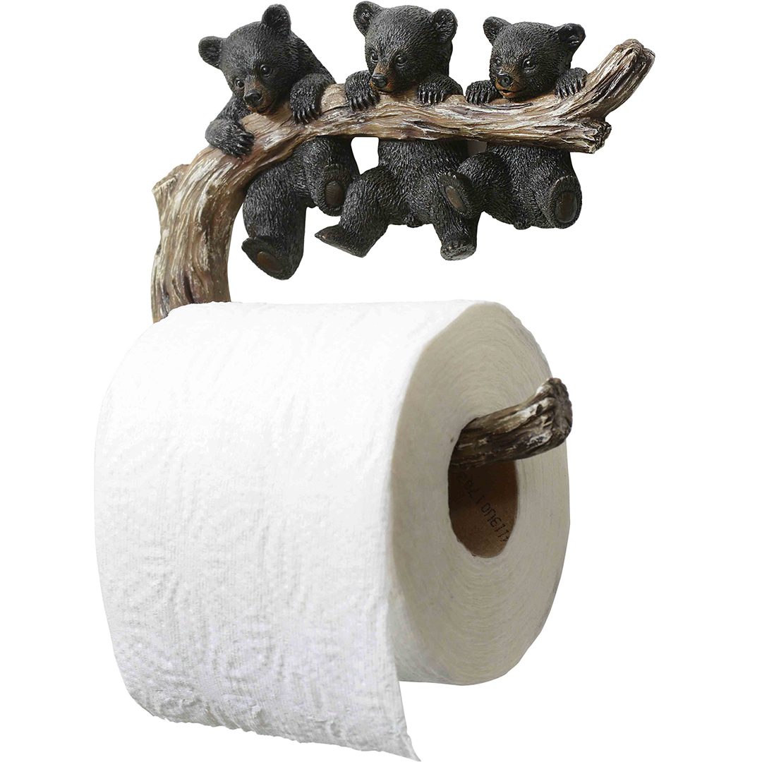 Bear Storage Toilet Paper Holder, Black Forest Decor 15525