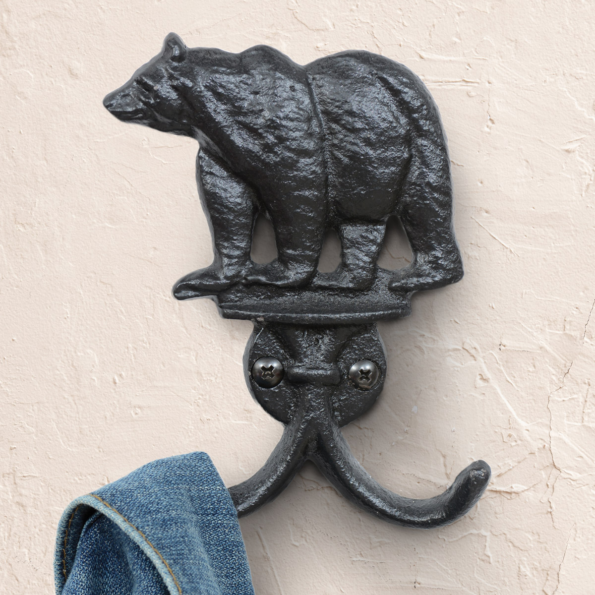Black Bear Cast Iron Double Wall Hook - Log Cabin Decor from Black Forest Decor