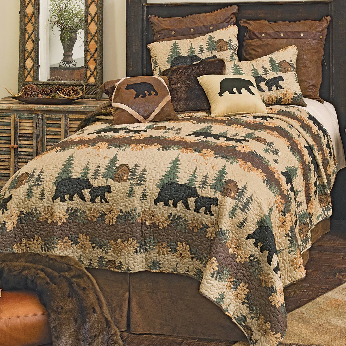 Cozy Cabin Bears Quilt Bed Set King Black Forest Decor