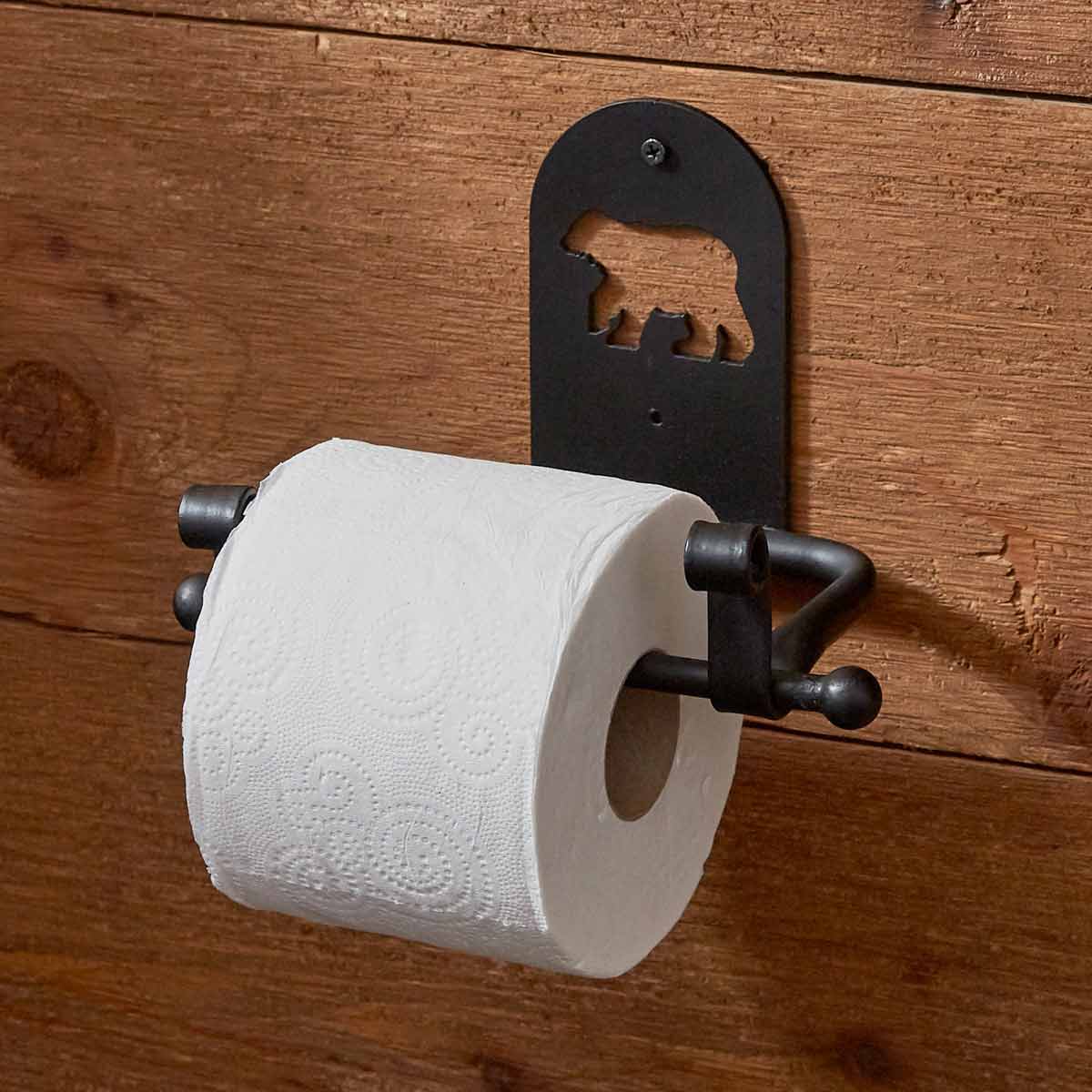 Cutout Bear Silhouette Toilet Paper Holder - Log Cabin Decor, Black Forest Decor