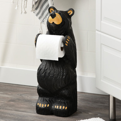 Wood Bear Toilet Paper Holder and Magazine Rack - 16W x 10H, Black Forest Decor DLMS501