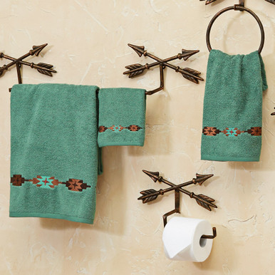 Western Scroll Turquoise Towel Set - Brown, Black Forest Decor