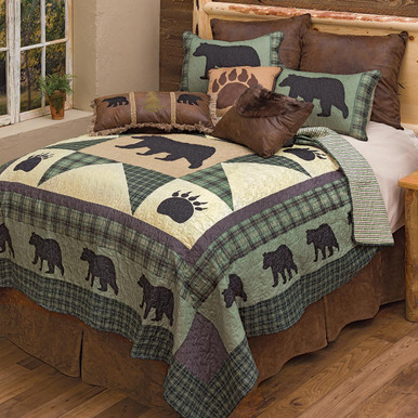 Image of Sage Forest Bear Quilt Bed Set - Queen