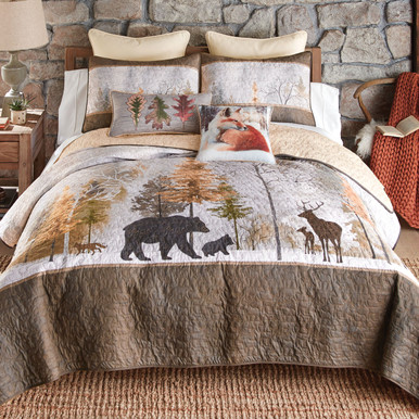 Mountain Morning Bear Quilt Bed Set Queen Black Forest Decor