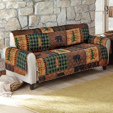 Black Bear & Pines Oversized Sofa Cover | Black Forest Decor
