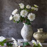 Artificial Real Touch Cream Dahlia Stems - Set of Four by  - front view