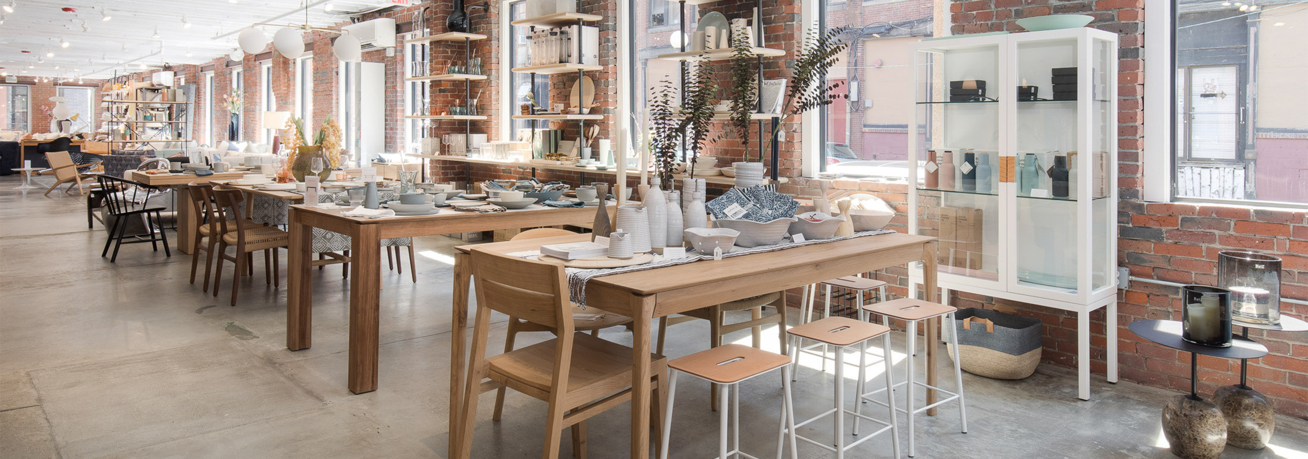 Material palette and lighting details in the Boston showroom
