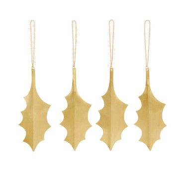 Holly Leaf Brass Ornaments – Set of Four