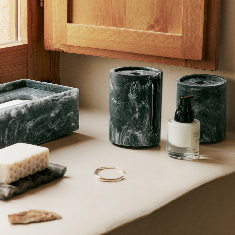 Inlay Container by ferm LIVING - Unique Marble-Like Stoneware Storage ...