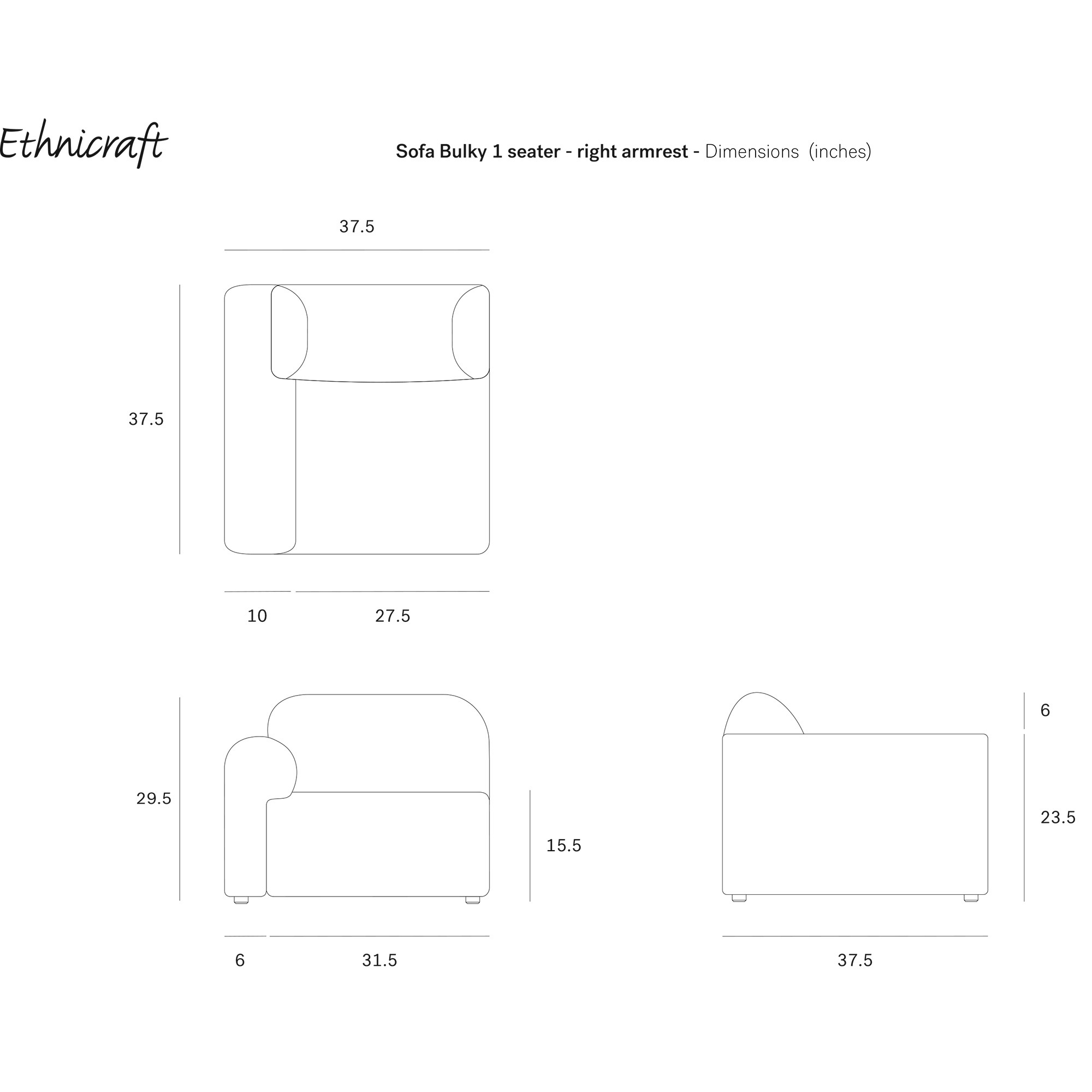 Bulky Right Armrest Line Drawing