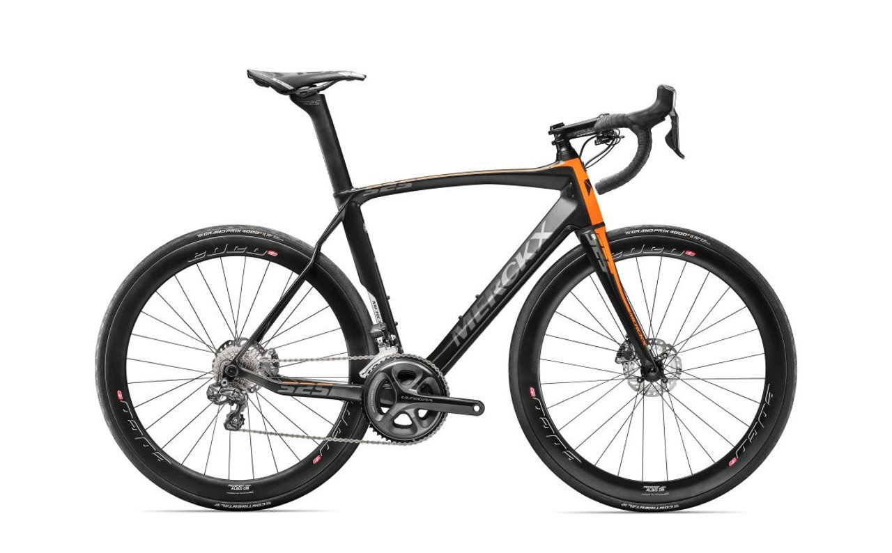 Texas Cyclesport Eddy Merckx 525 Endurance Disc SRAM 22 equipped Carbon Bicycle, Black Anthracite and Orange Satin Accents