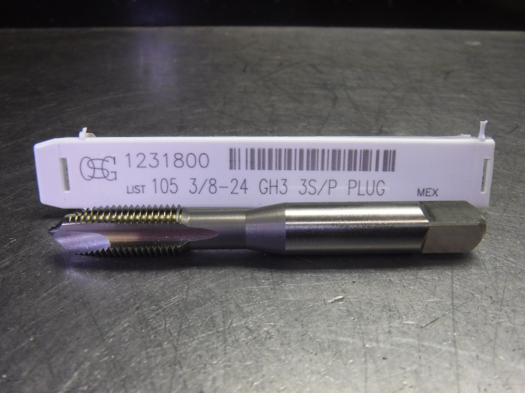 3/8"-24 HSS GH3 3-Flute Spiral Point Plug Tap - High Speed Steel Tap For Threading