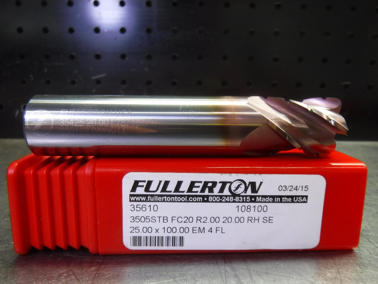 Fullerton Tool 20mm Solid Carbide Endmill 4 Flute 35610 Superior