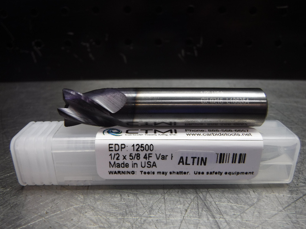 CTMI 1/2" Carbide Endmill 4 Flute 1/2 x 5/8 4F Vari Helix ALTIN