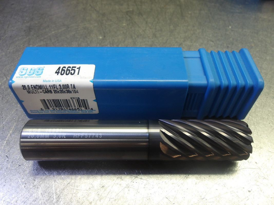 Kyocera/SGS 20mm 11 Flute Carbide CR Endmill 20mm 3mm R Shank