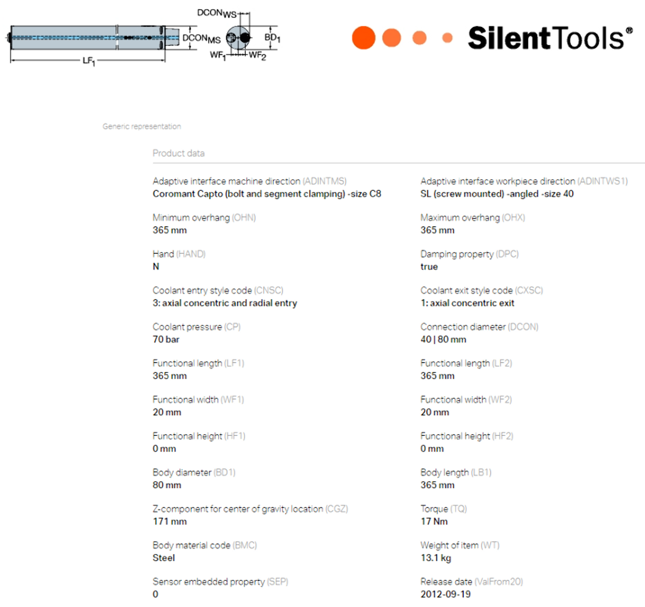 Sandvik CoroTurn Capto C8 80mm Silent Boring Bar C85703C80365402