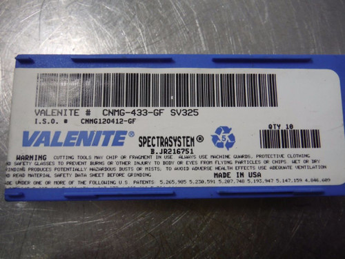 Valenite Carbide Inserts QTY10 CNMG 433GF / CNMG 120412-GF SV325 (LOC1269A)