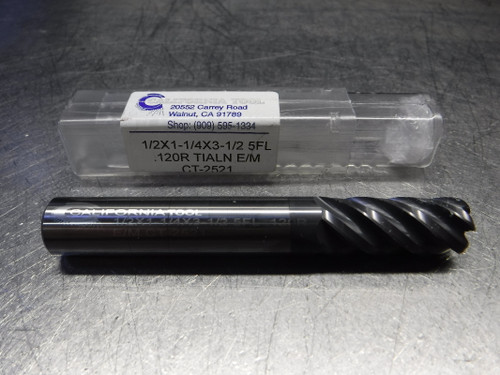 California Tool 1/2" 5 Flute Carbide Endmill 1/2X1-1/4X3-1/2 5FL .120R (LOC863B)