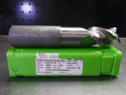 Helical 1" Solid Carbide Endmill 3 Flute HSSP-51129 R.0625 MA0011 (LOC2694B)
