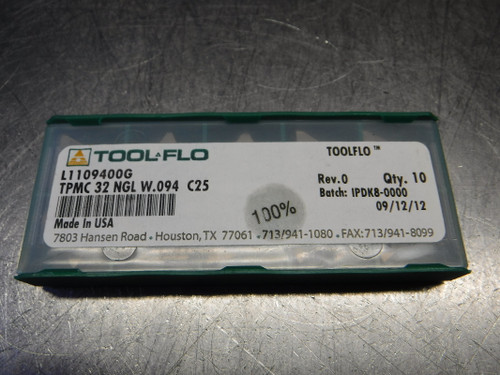 Tool-Flo Carbide Grooving Inserts QTY10 TPMC 32 NGL W.094 C25 (LOC2280)